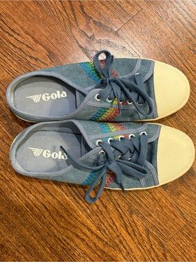 Gola Denim Blue Canvas Sneakers with Rainbow Stripe